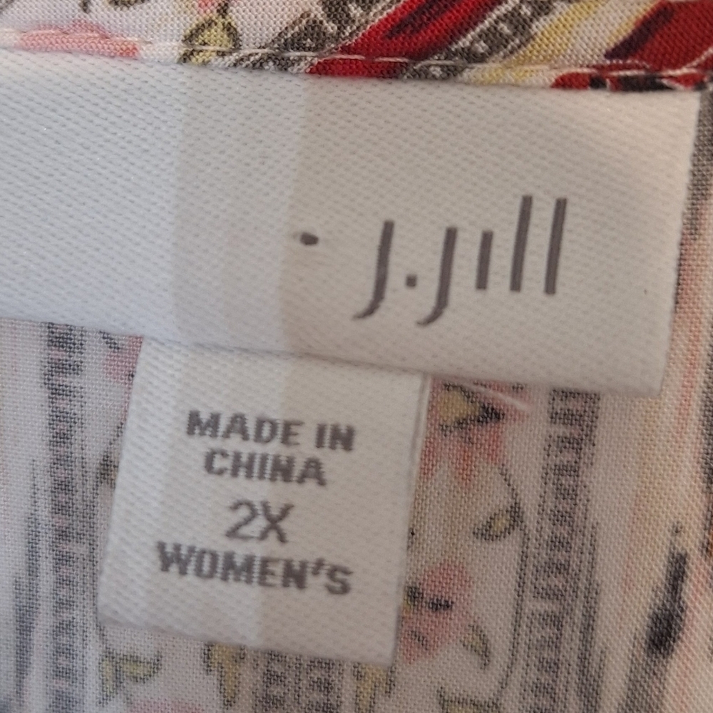 J. Jill Floral Medallion Print Tunic Top 100% Rayon Long Sleeve Sz 2X Red White - Picture 2 of 13